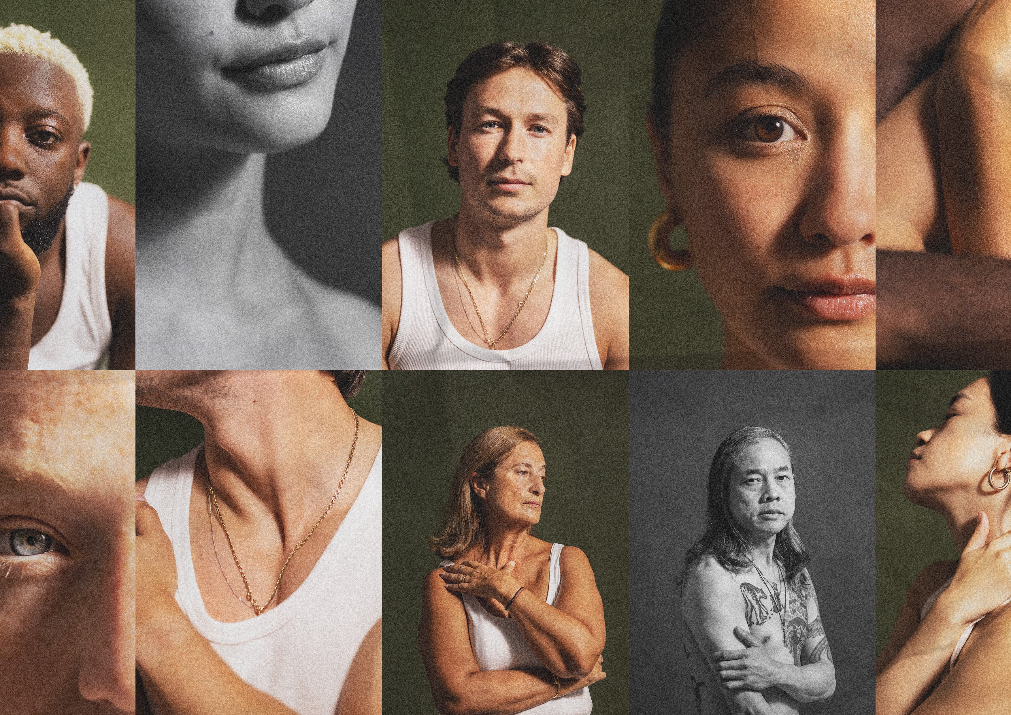 a compilation of portrait images of people for the fjör human campaign