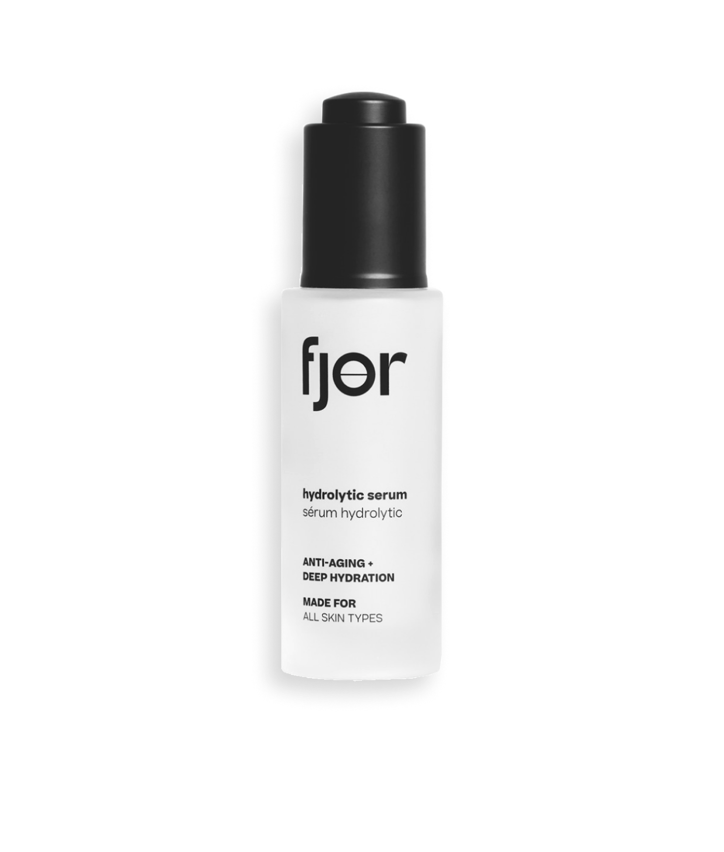 cutout image of the fjor hydrolytic serum glass bottle with a push dropper